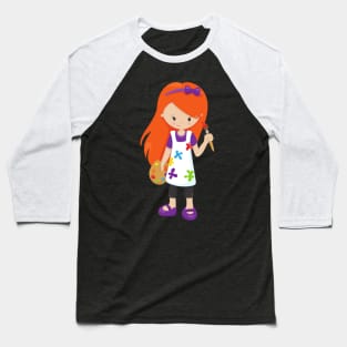 Painter, Paint Artist, Cute Girl, Orange Hair Baseball T-Shirt